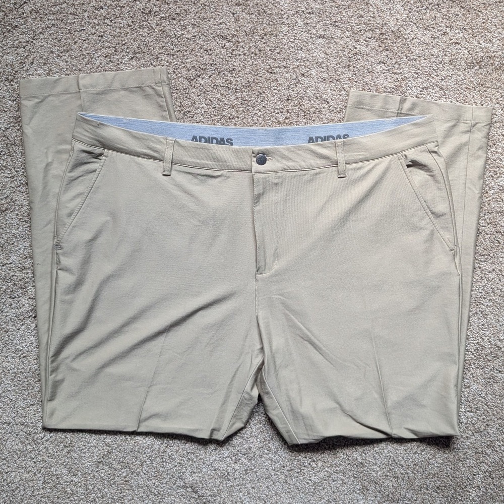 Adidas Mens 42/32 Golf Pant Lightweight Straight Leg Tan Pleated Athletic
